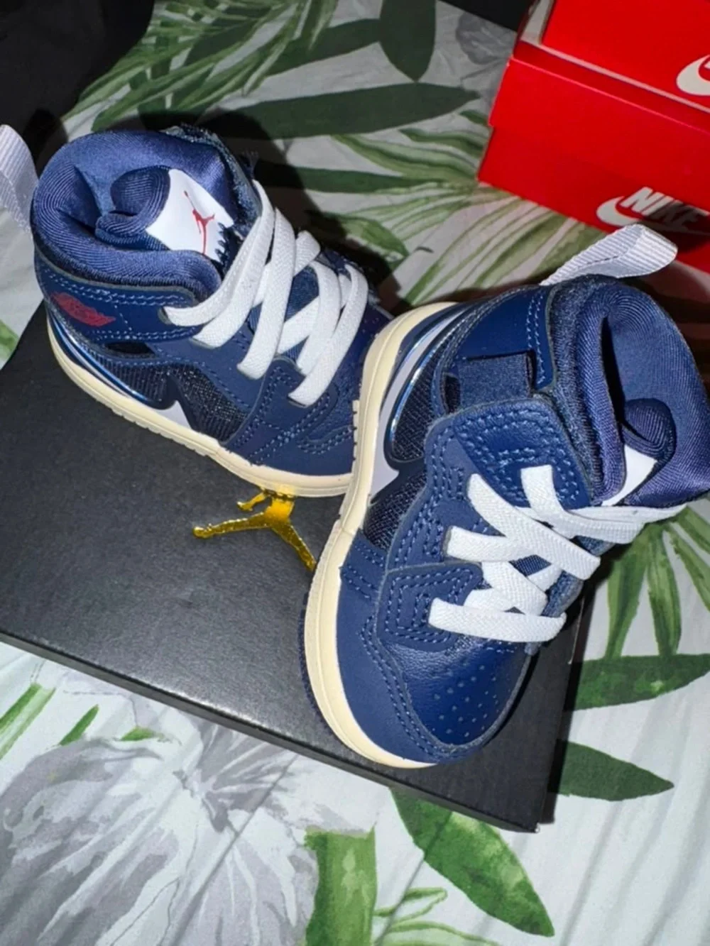 Jordan Navy and White Toddler Sneakers with Red Jumpman